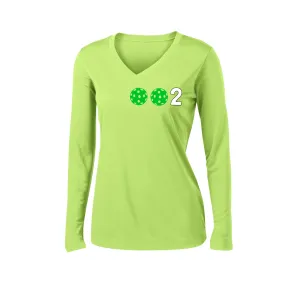 002 With Pickleballs (Colors Green Orange Red) Customizable | Women's Long Sleeve V-Neck Pickleball Shirts | 100% Polyester