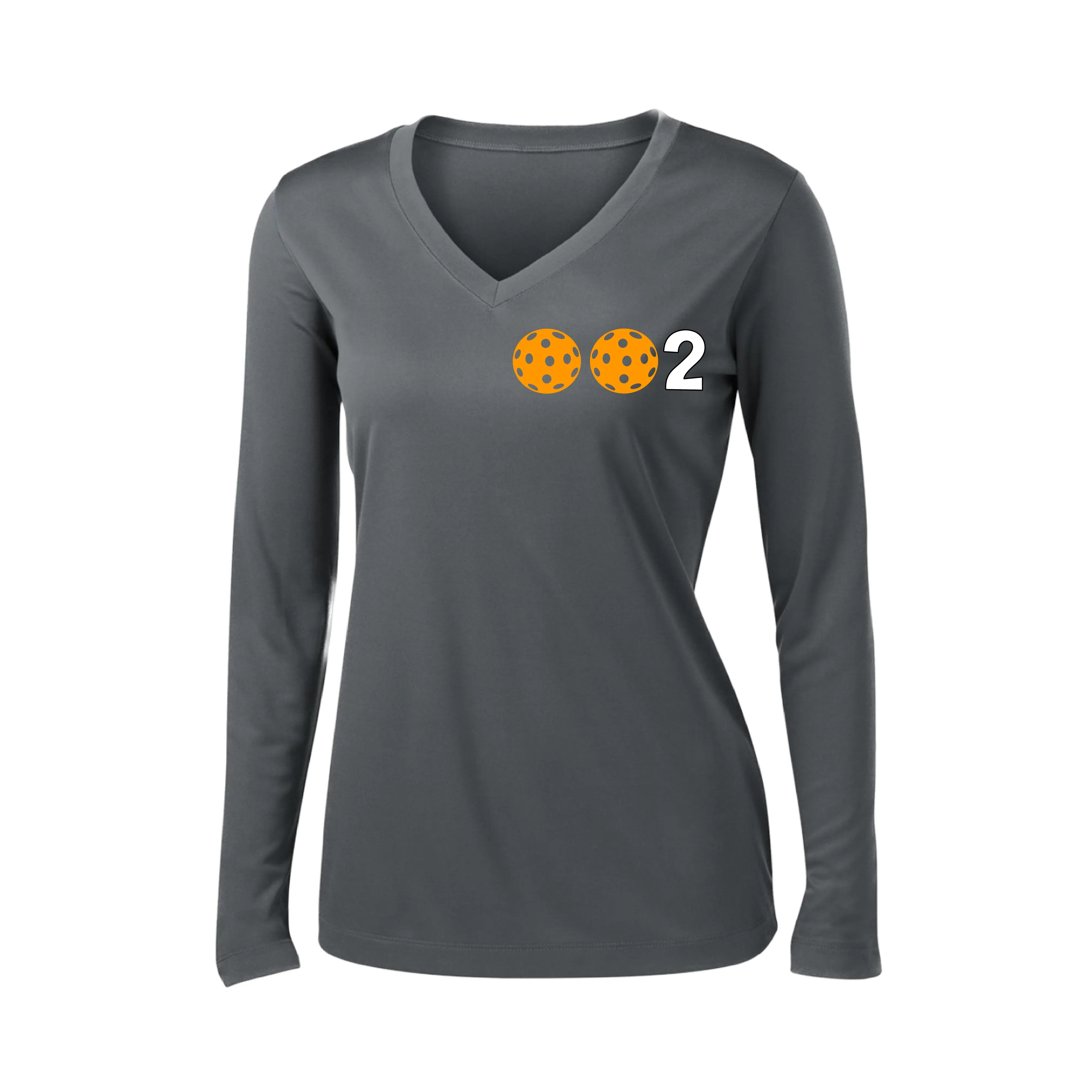 002 With Pickleballs (Colors Green Orange Red) Customizable | Women's Long Sleeve V-Neck Pickleball Shirts | 100% Polyester