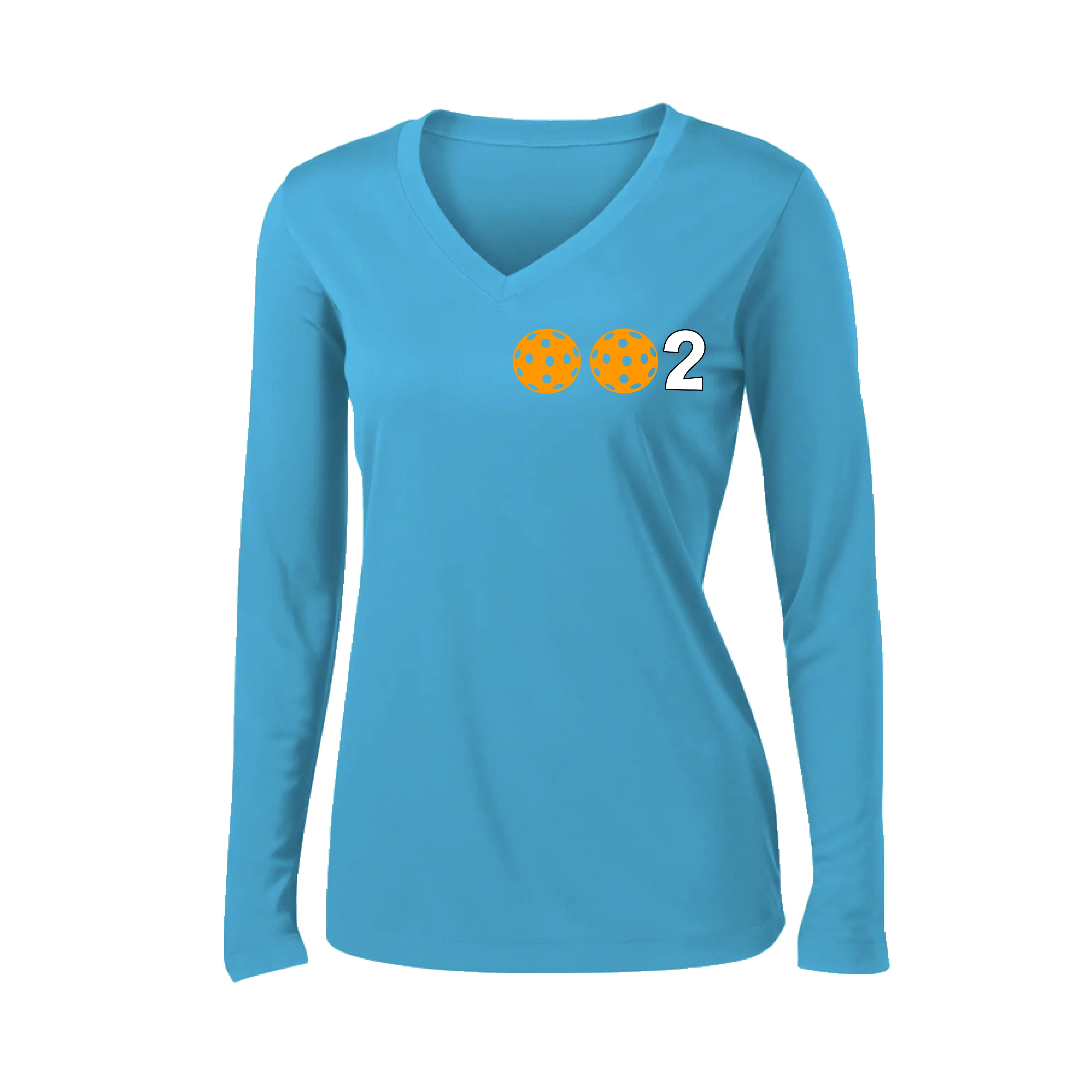 002 With Pickleballs (Colors Green Orange Red) Customizable | Women's Long Sleeve V-Neck Pickleball Shirts | 100% Polyester