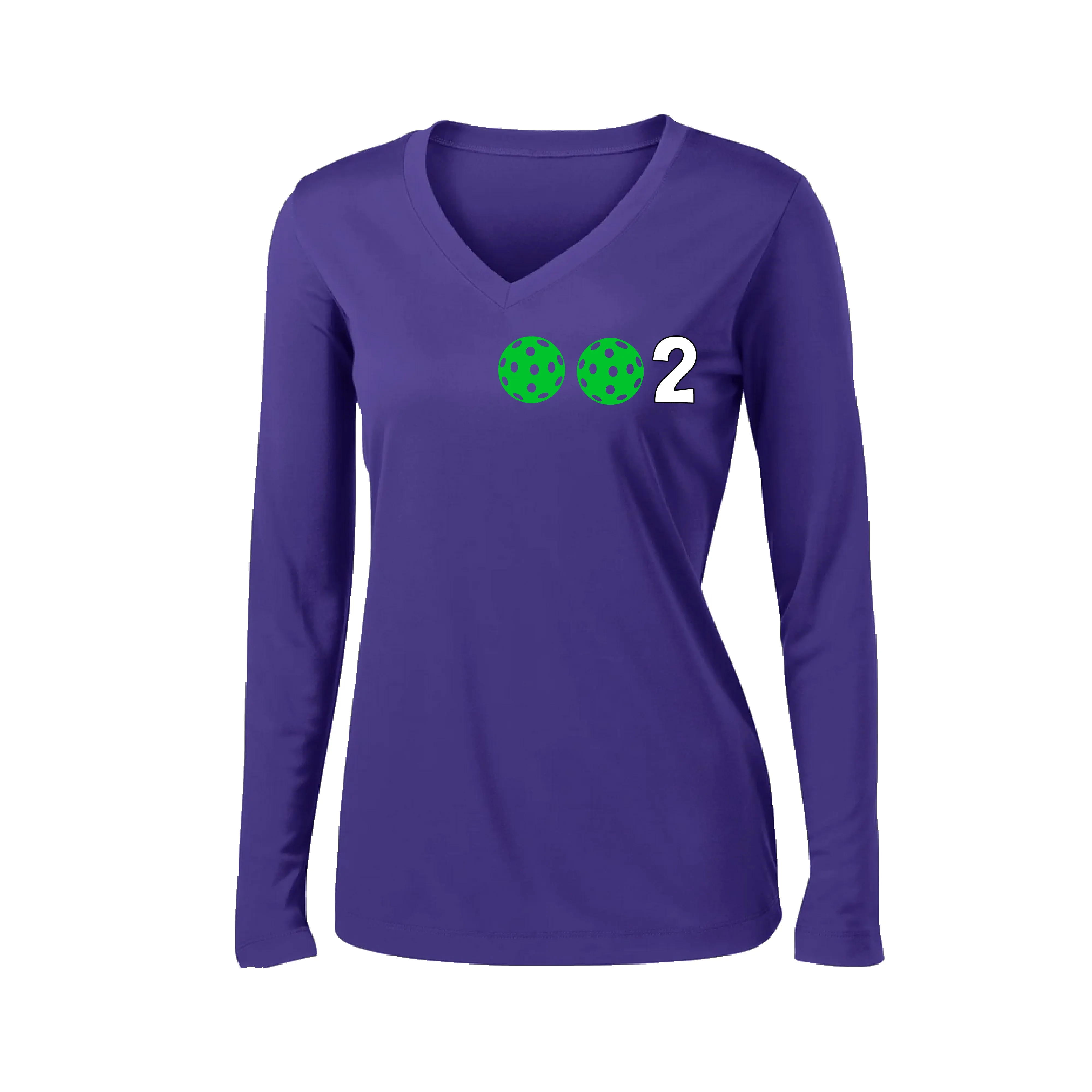 002 With Pickleballs (Colors Green Orange Red) Customizable | Women's Long Sleeve V-Neck Pickleball Shirts | 100% Polyester