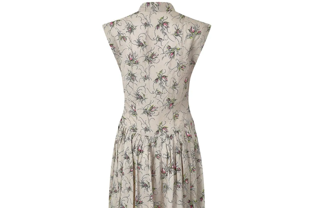 1950s Victor Josselyn Silk Floral Rose Spray Print Dress