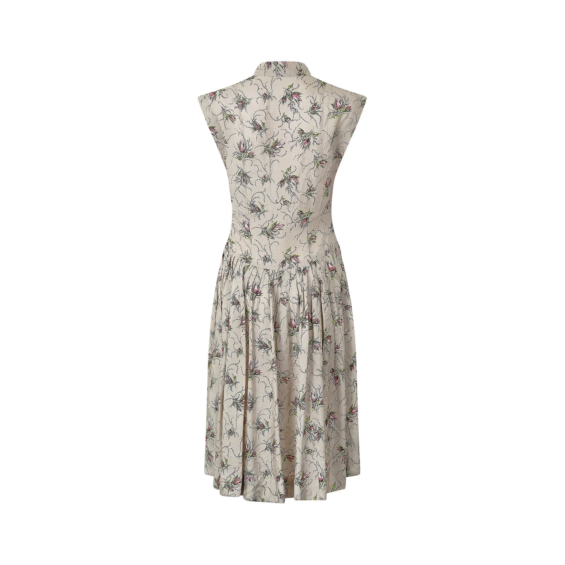 1950s Victor Josselyn Silk Floral Rose Spray Print Dress