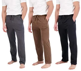 3 Pack 100% Cotton for Men Mens Pajama Pants Lounge Wear Sleep Bottoms Essentials Bamboo Modal Pj Soft Jersey Knit Pockets - 3 Pack, ST 2 XL