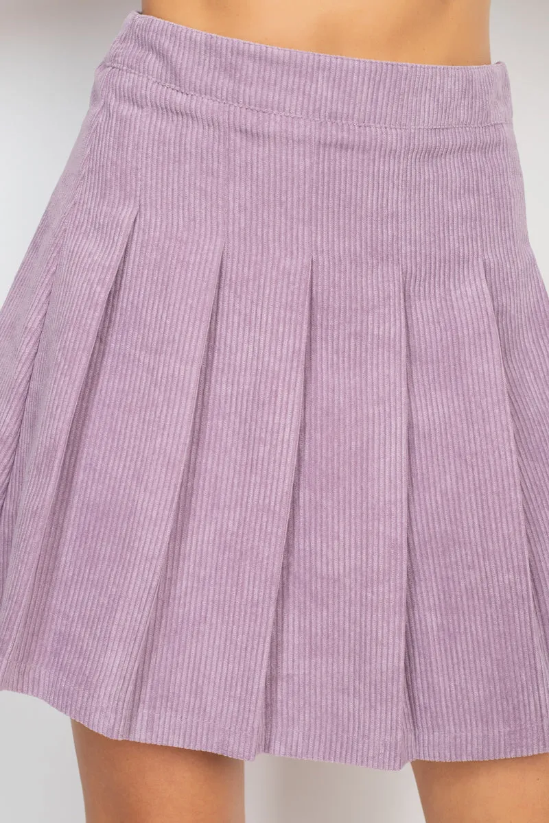 A-line Corduroy Pleated Mini Skirt