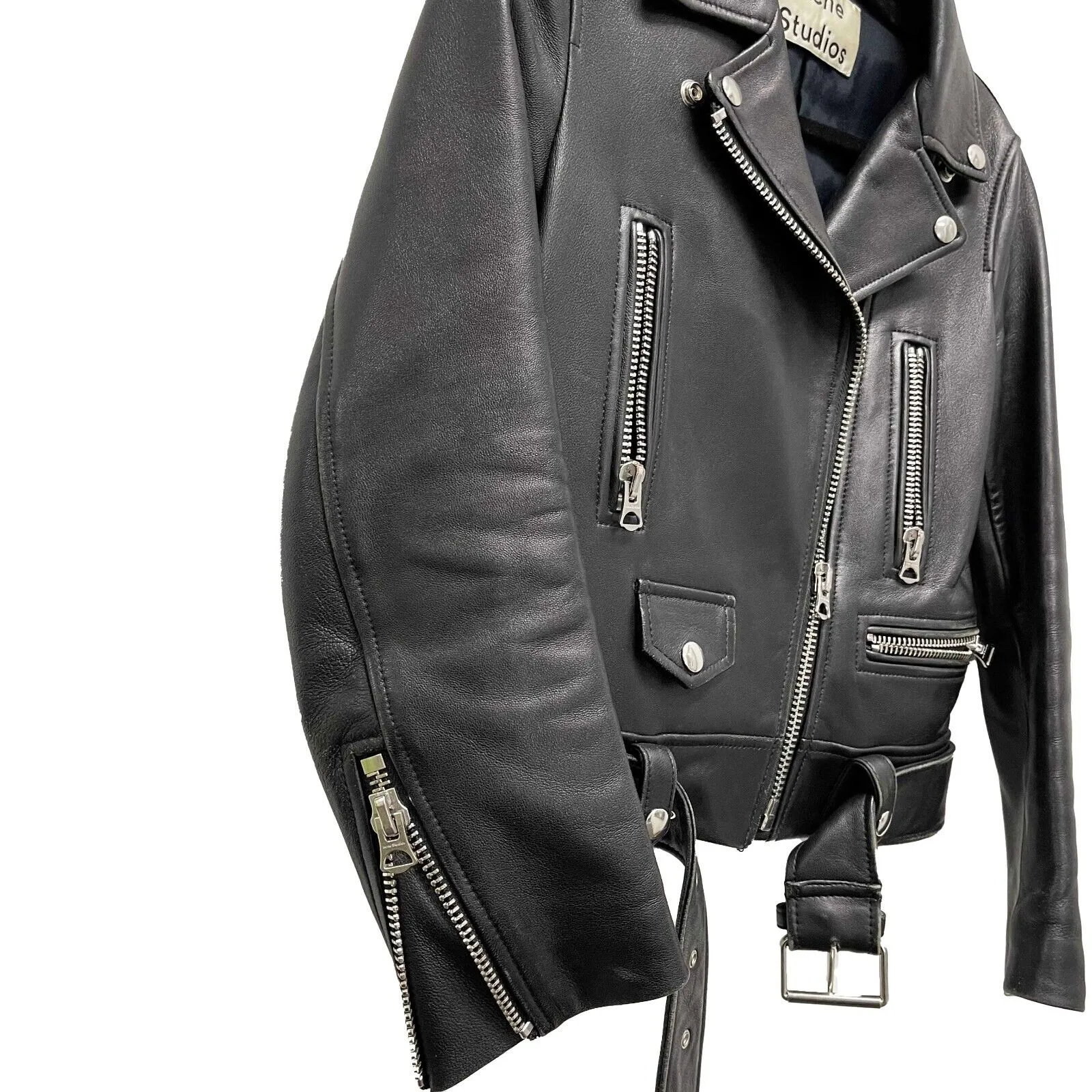 Acne Studios Black leather moto riders jacket 34 US 2 Black Jacket