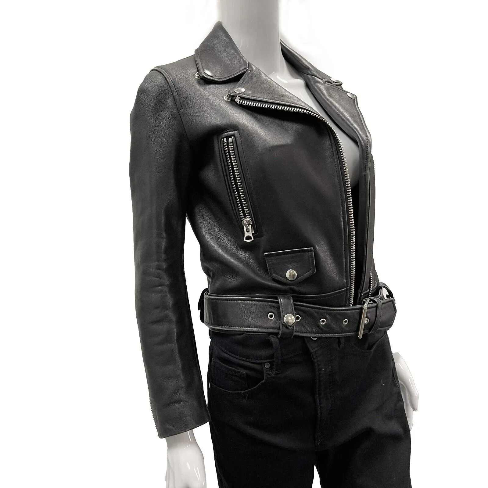 Acne Studios Black leather moto riders jacket 34 US 2 Black Jacket