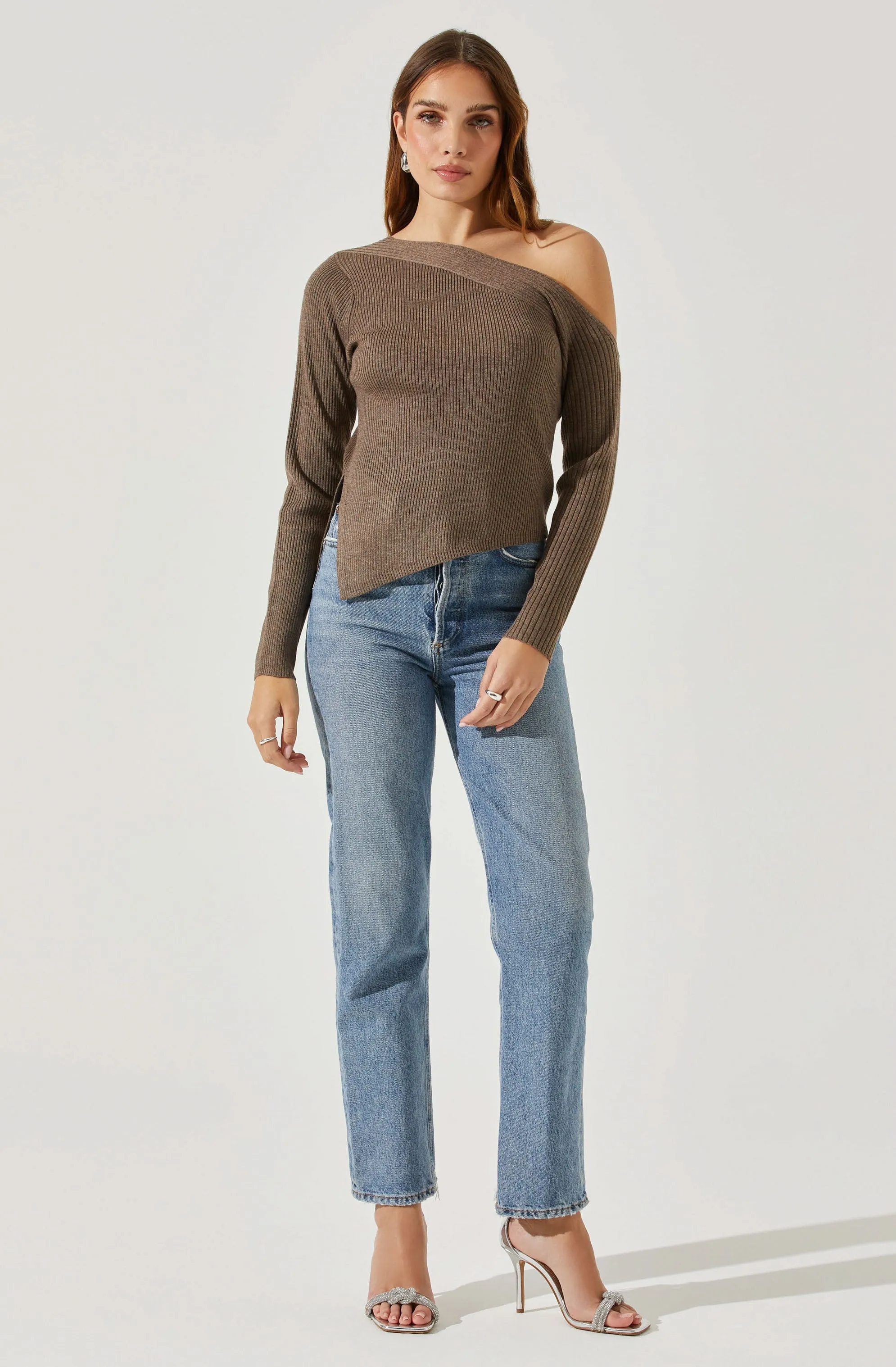 Aldari Off Shoulder Ribbed Sweater