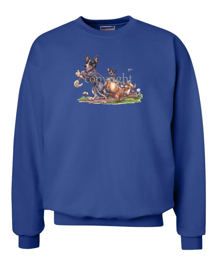 Australian Cattle Dog - Pulling Cow By Tail - Caricature - Sweatshirt