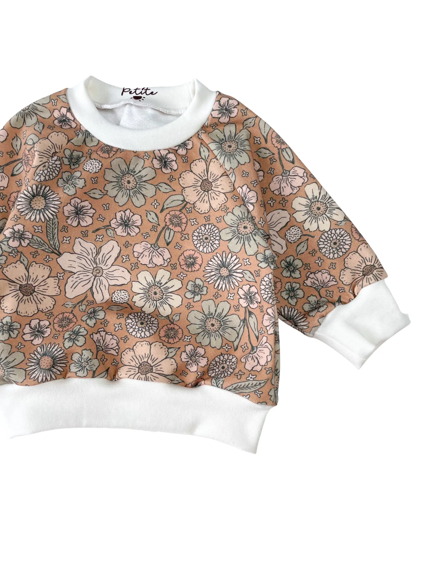 Baby cotton sweatshirt / bold floral - caramel