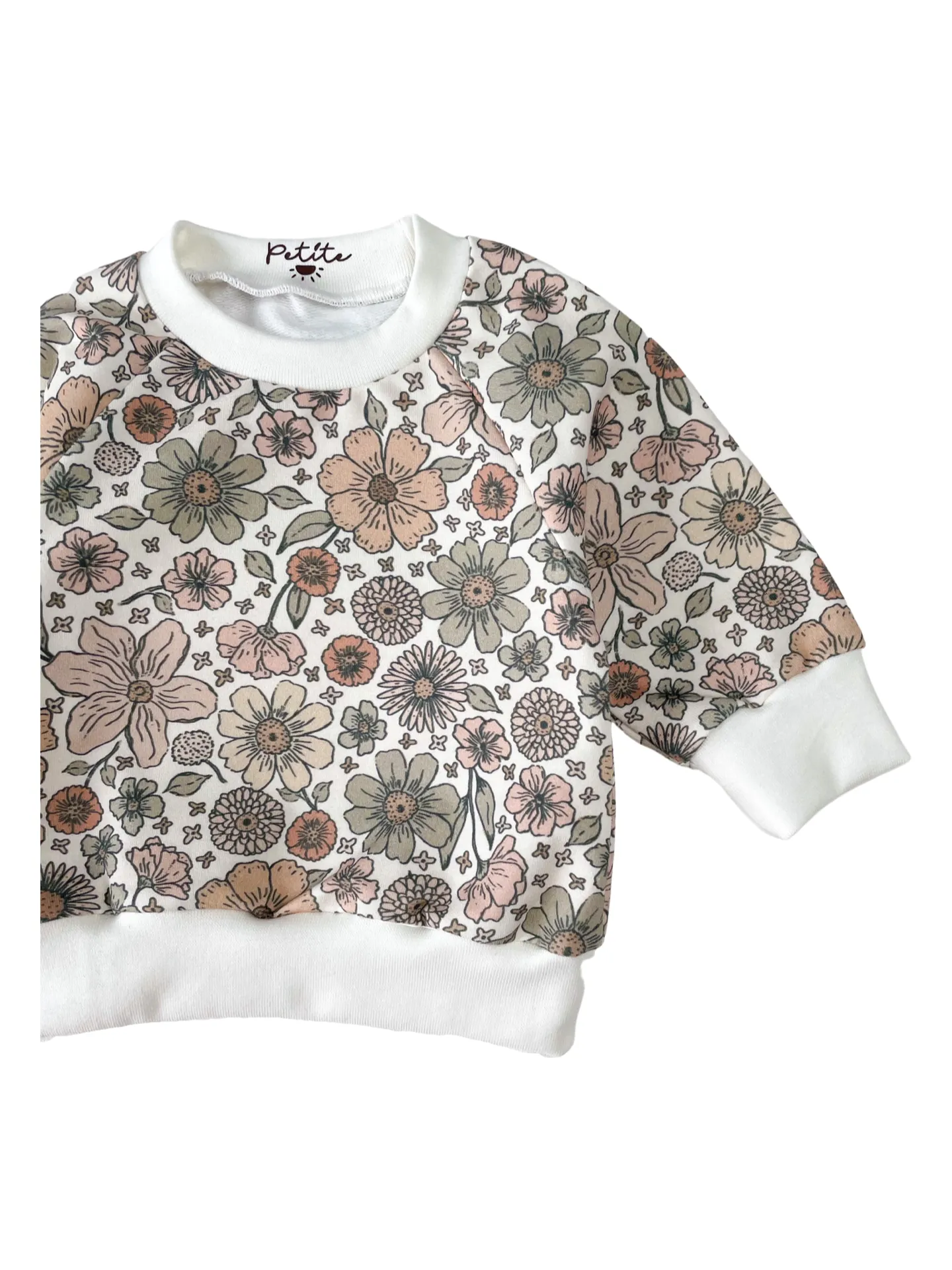 Baby cotton sweatshirt / bold floral - ecru