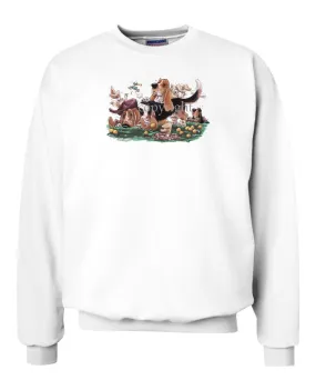 Basset Hound - Group With Rabbits - Caricature - Sweatshirt