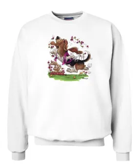 Basset Hound - Purple Vest Dancing In Flowers - Caricature - Sweatshirt