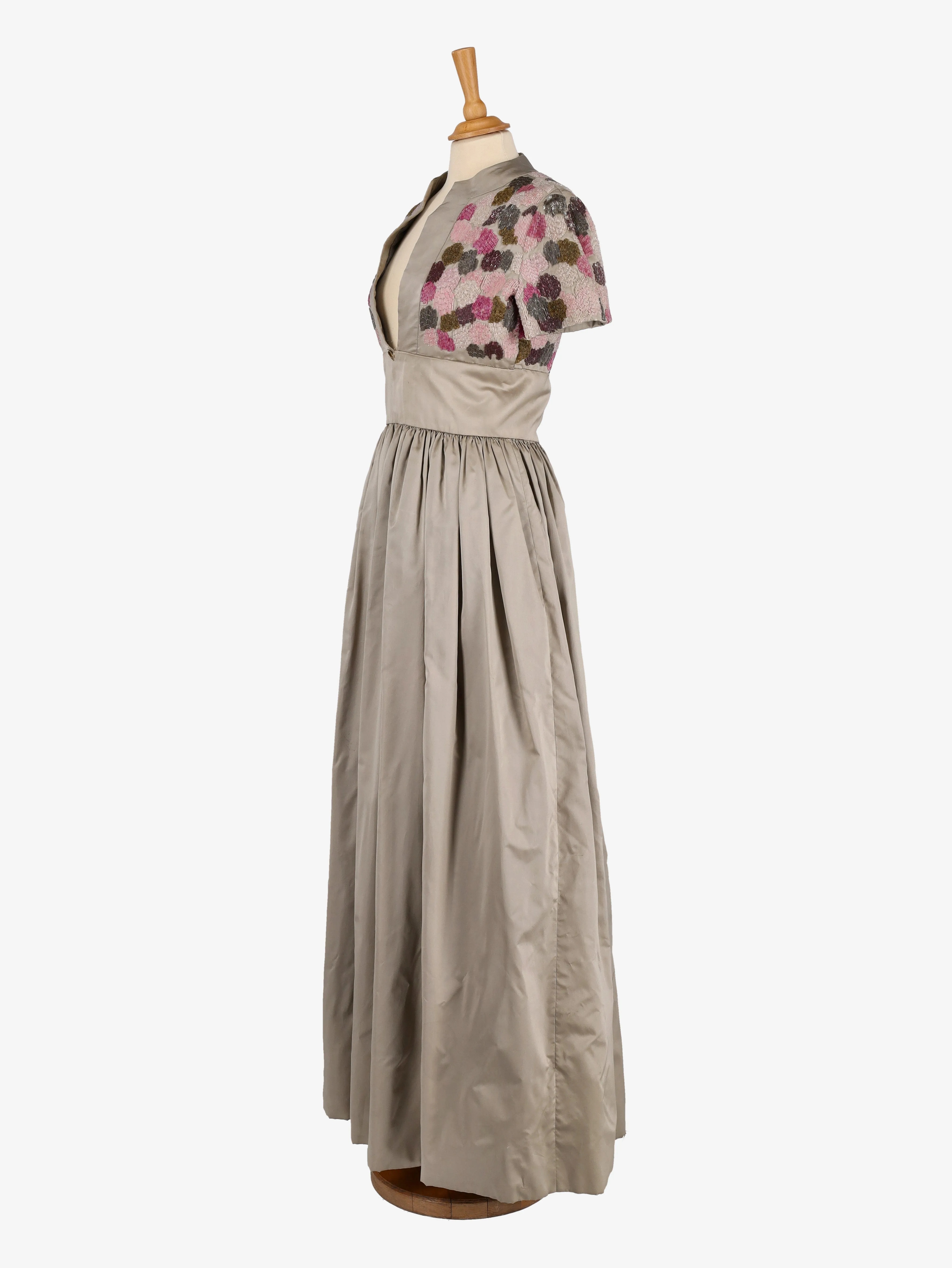 Beaded Satin Long Dress - 60s