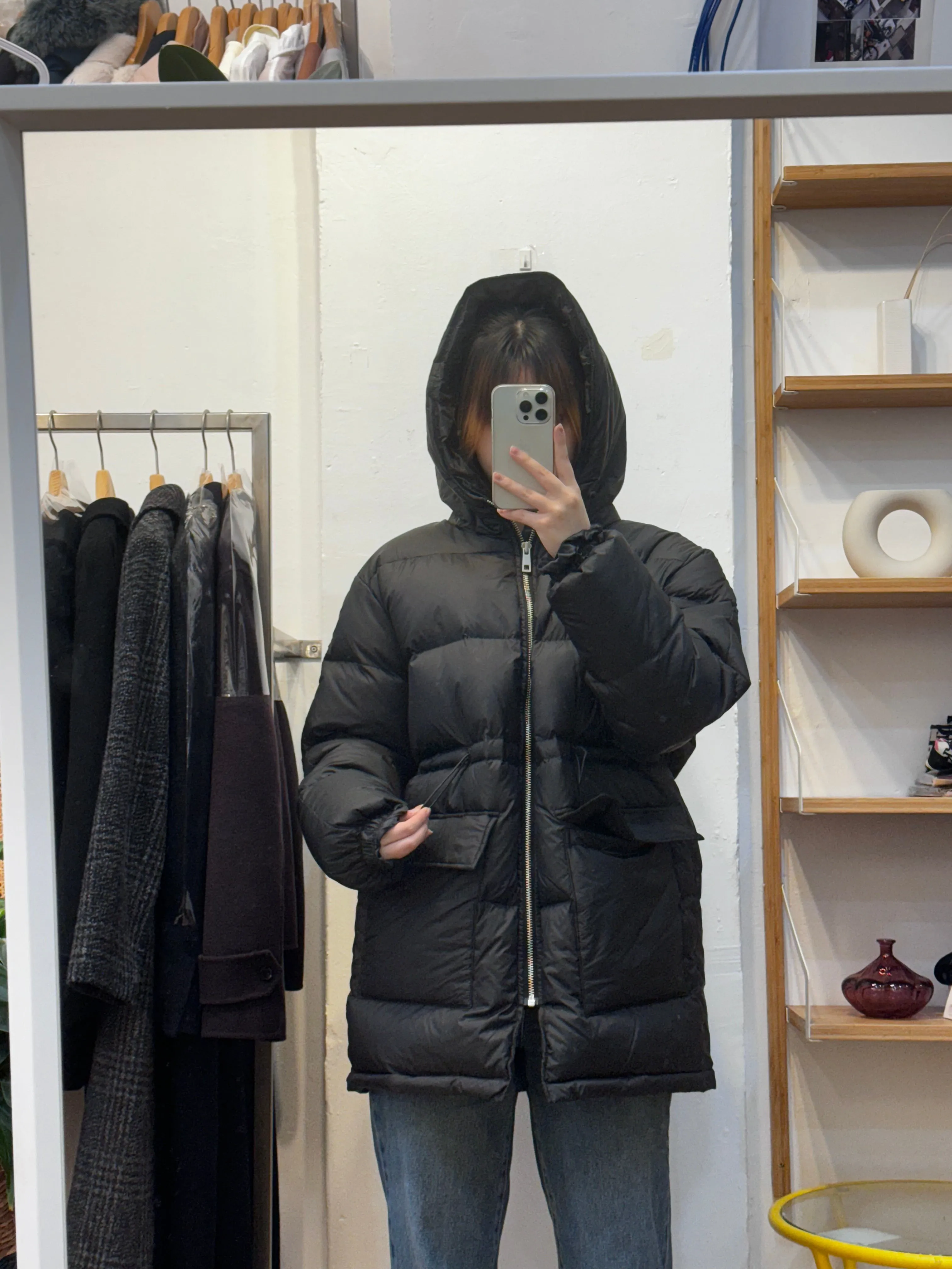 Black Zippered Goose Down Jacket