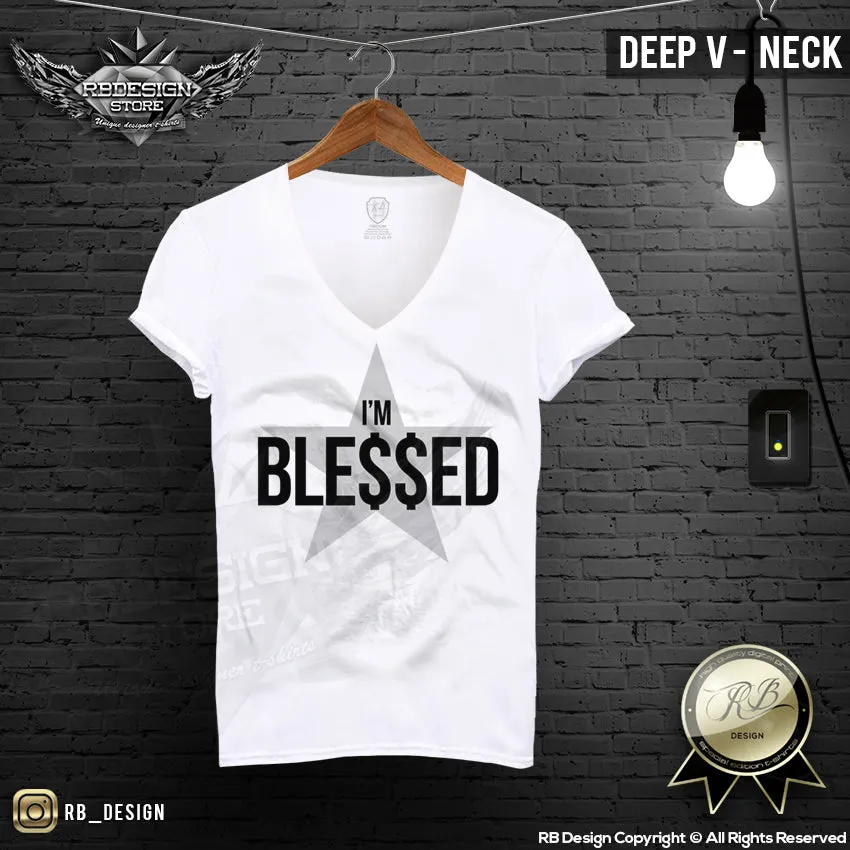 Blessed Men's T-shirt Scoop Neck Dollar Sign MD744 Gray