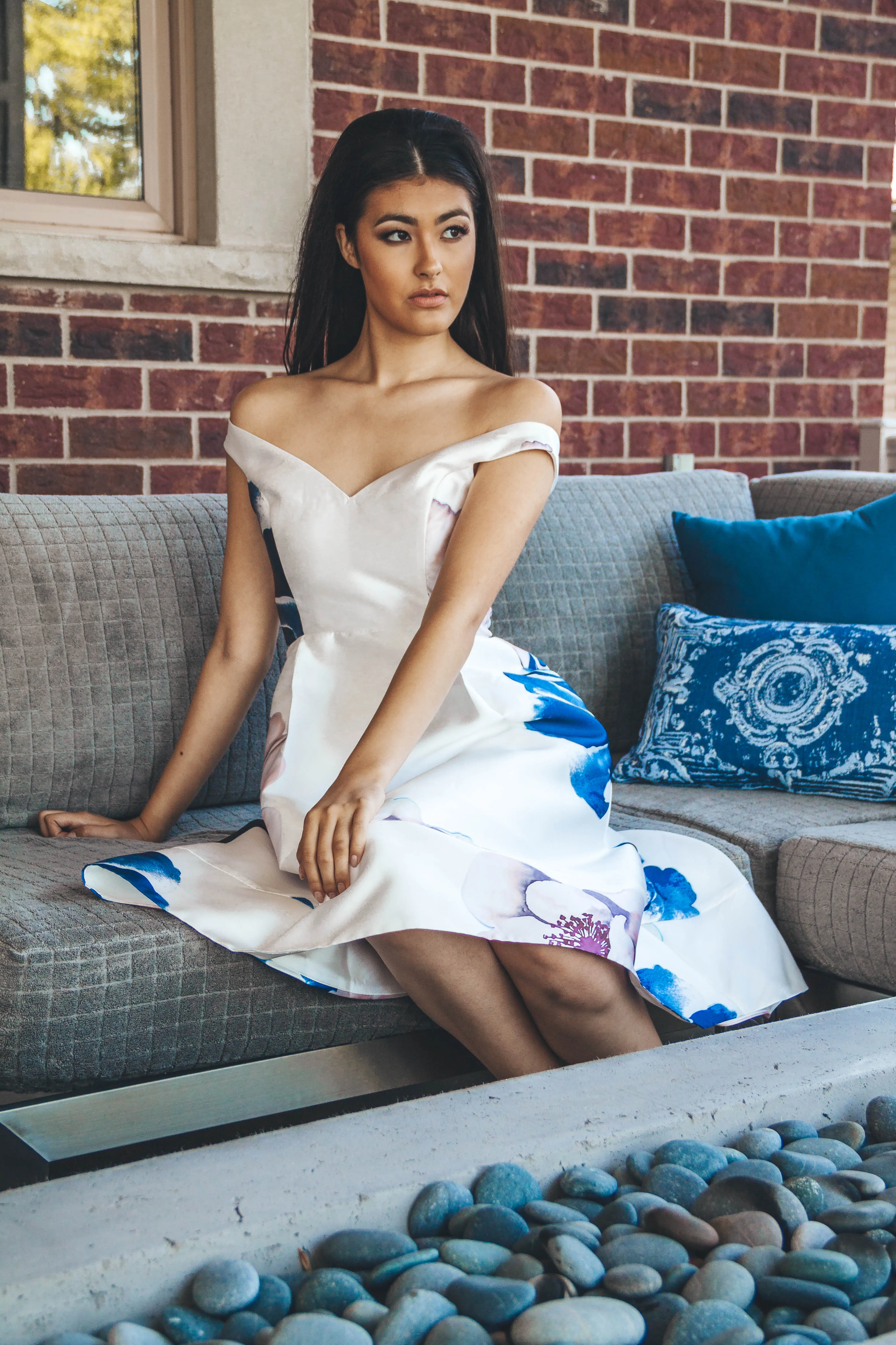 Blue and White Floral Dress