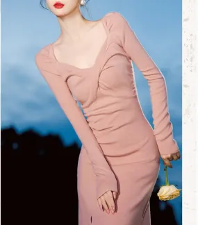 Blush Pink Knitted Stretch Dress