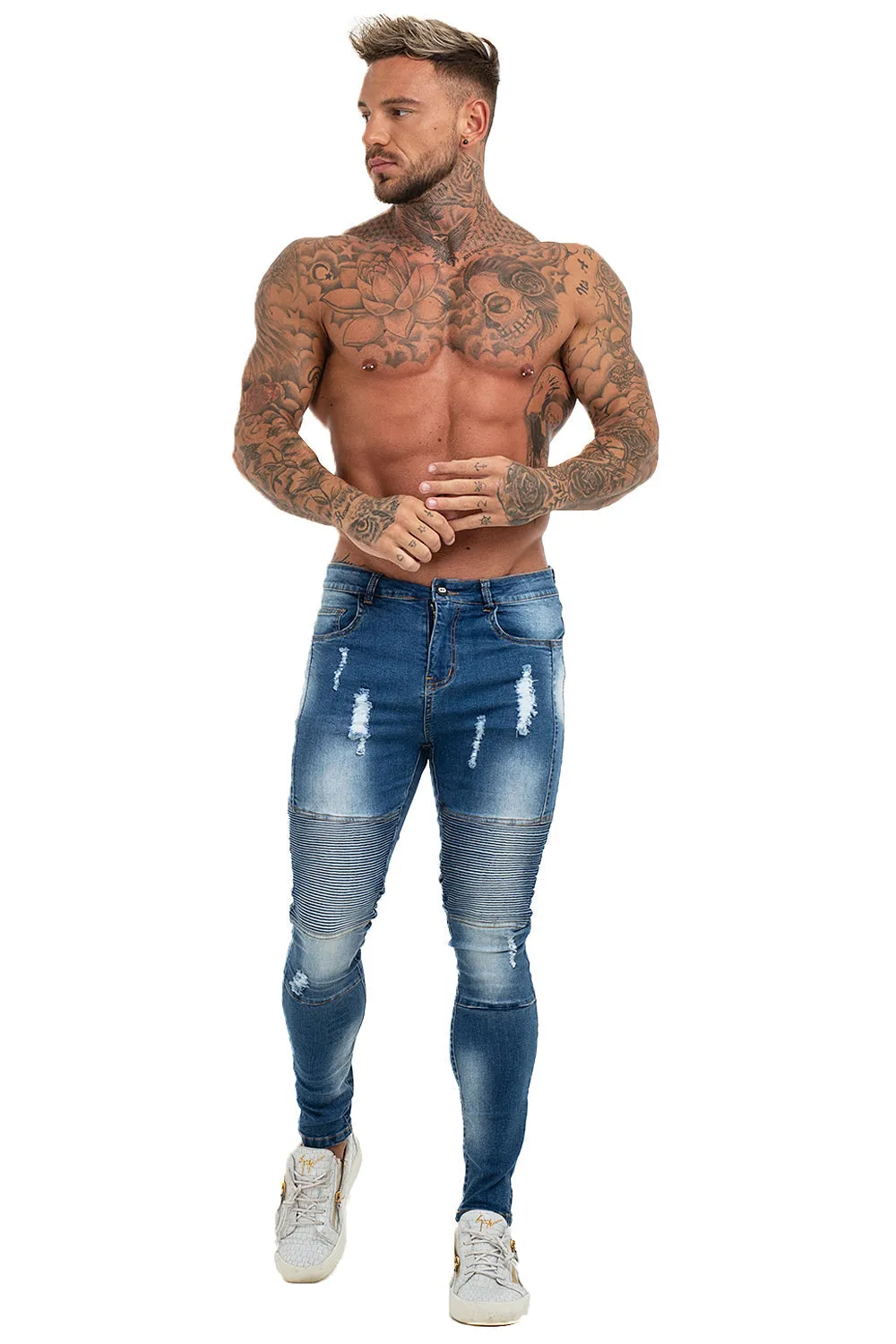 Buy $80 Free Shipping Mens Skinny Ripped Biker Jeans Stretch Jeans