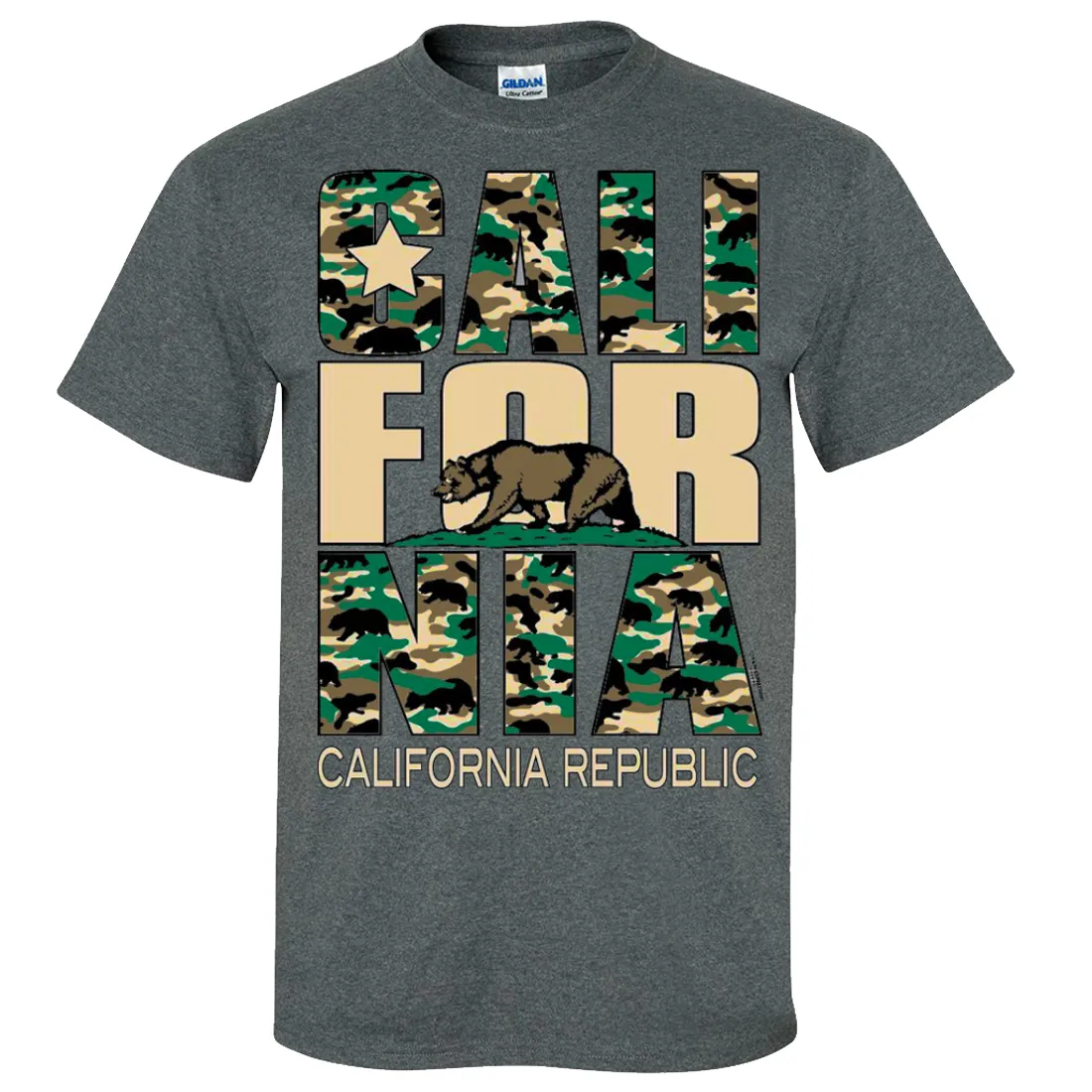 California Flag Retro Camo Camouflage Asst Colors T-shirt