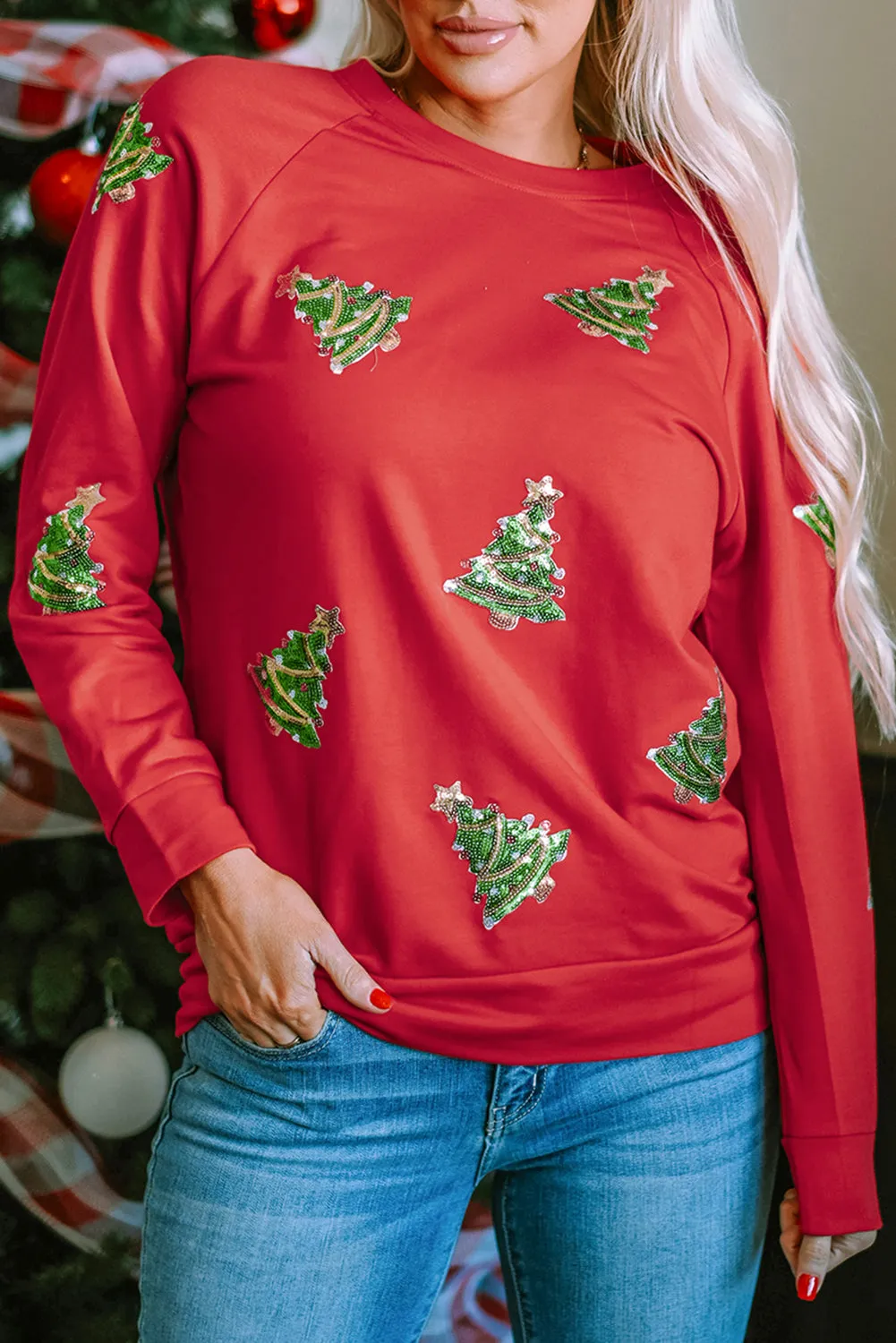 Christmas Tree Raglan Sleeve Sweatshirt