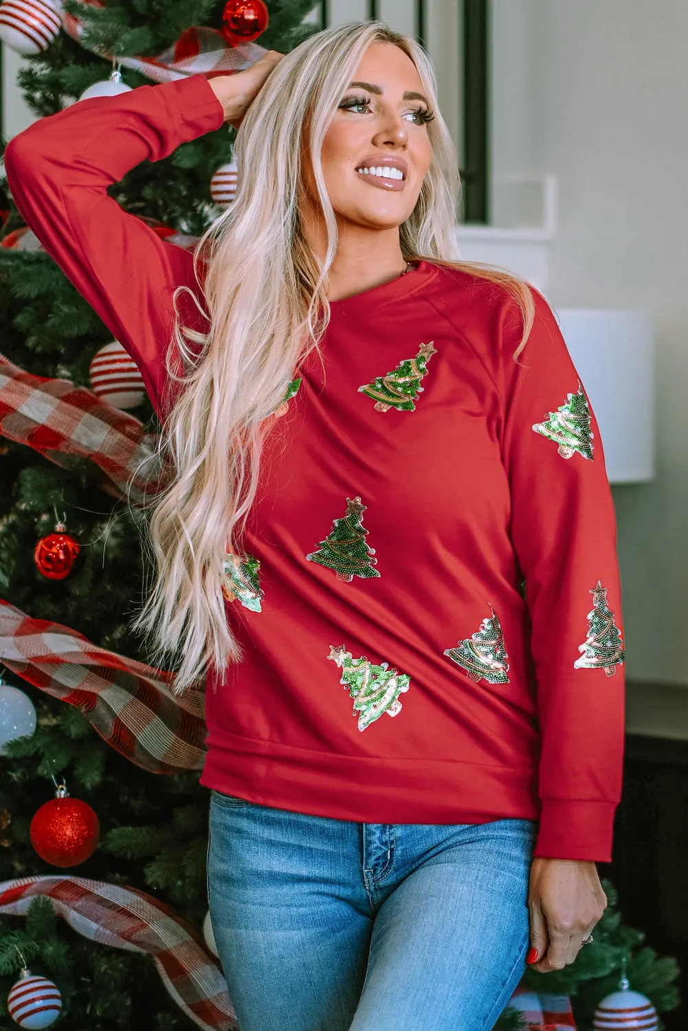 Christmas Tree Raglan Sleeve Sweatshirt