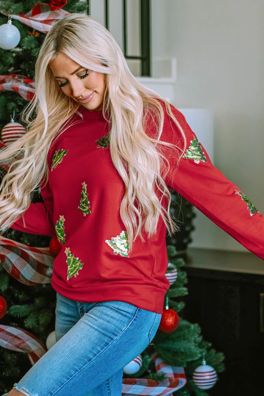 Christmas Tree Raglan Sleeve Sweatshirt