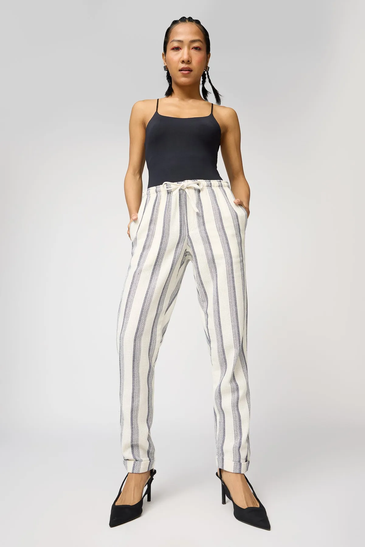 Coastal White and Navy Stripe Pants