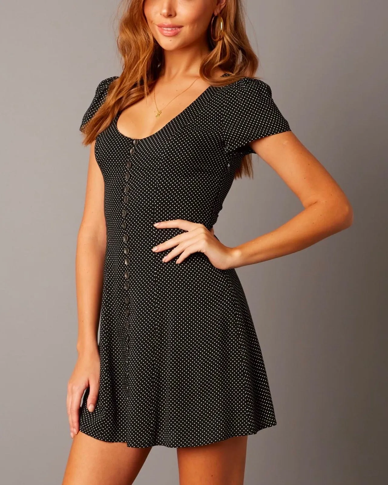 Cotton Candy LA - The Only One Polka Dot Princess Seam Button Down Dress in Black