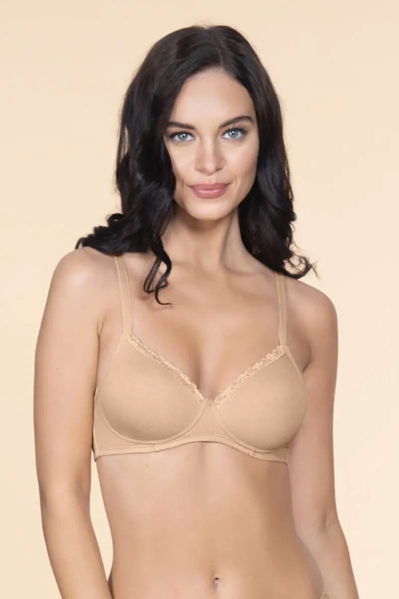 Cotton Casuals Padded Non-Wired Lace T-Shirt Bra - Nude