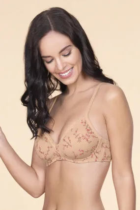 Cotton Casuals Padded Non-Wired Printed T-Shirt Bra - Sesame - American Beauty Pr