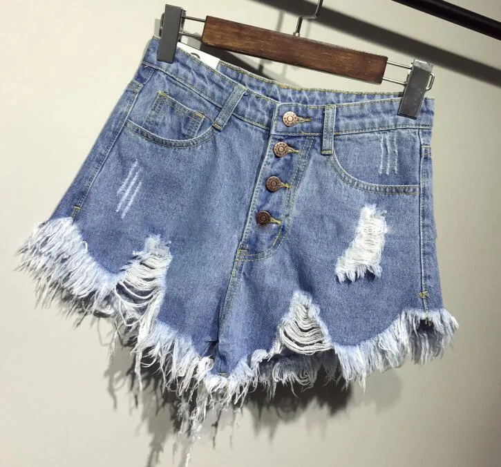 DESTROYED HIGH WAIST DENIM SHORTS