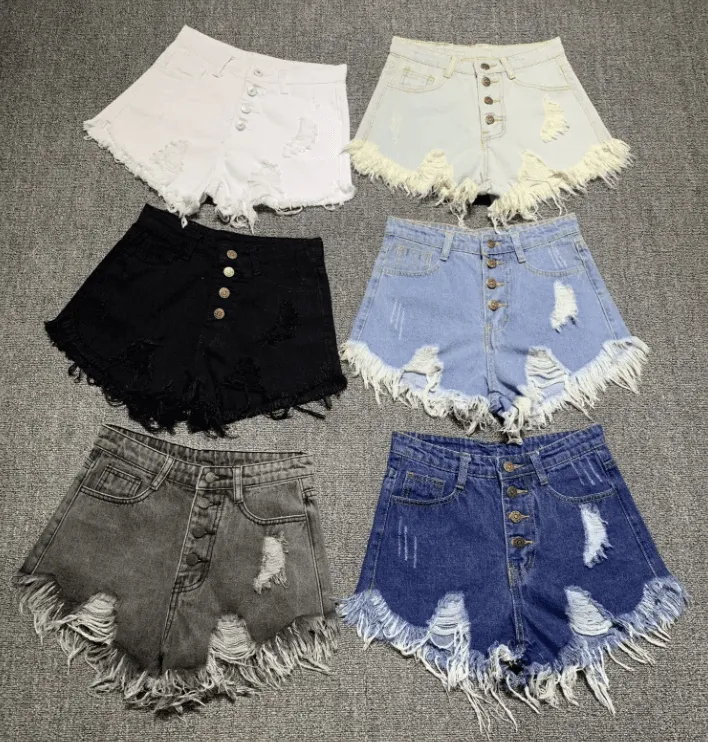 DESTROYED HIGH WAIST DENIM SHORTS