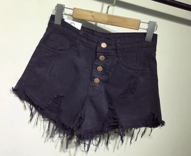 DESTROYED HIGH WAIST DENIM SHORTS