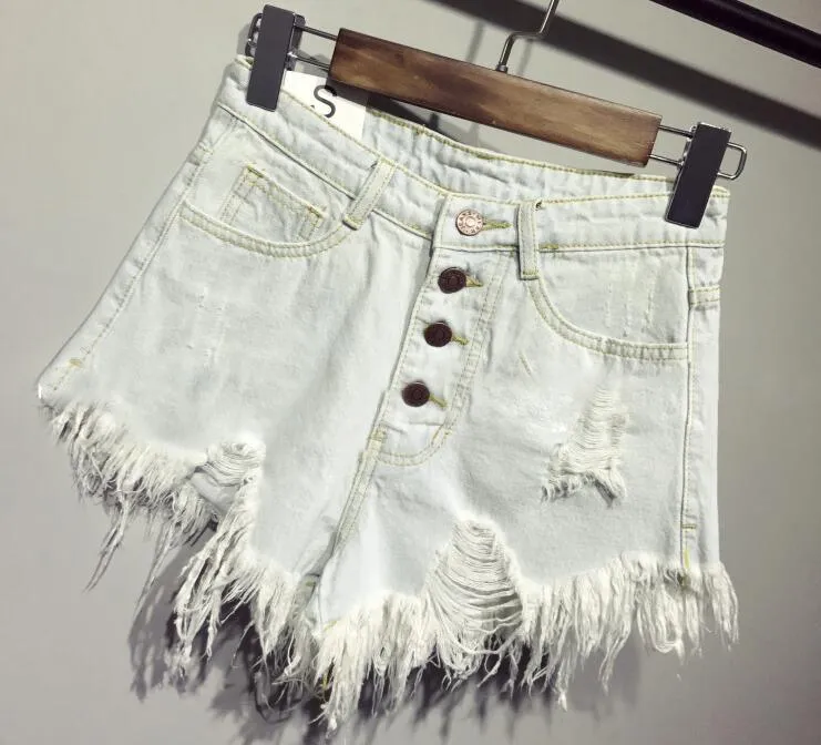 DESTROYED HIGH WAIST DENIM SHORTS