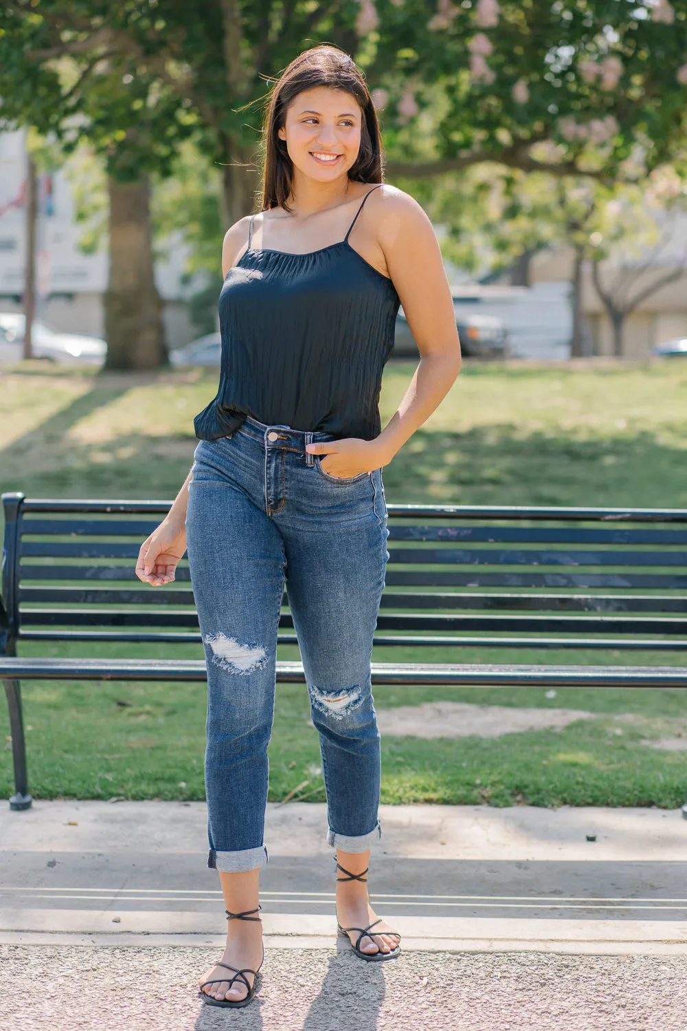 Erin Mid Rise Distressed Slim Jeans