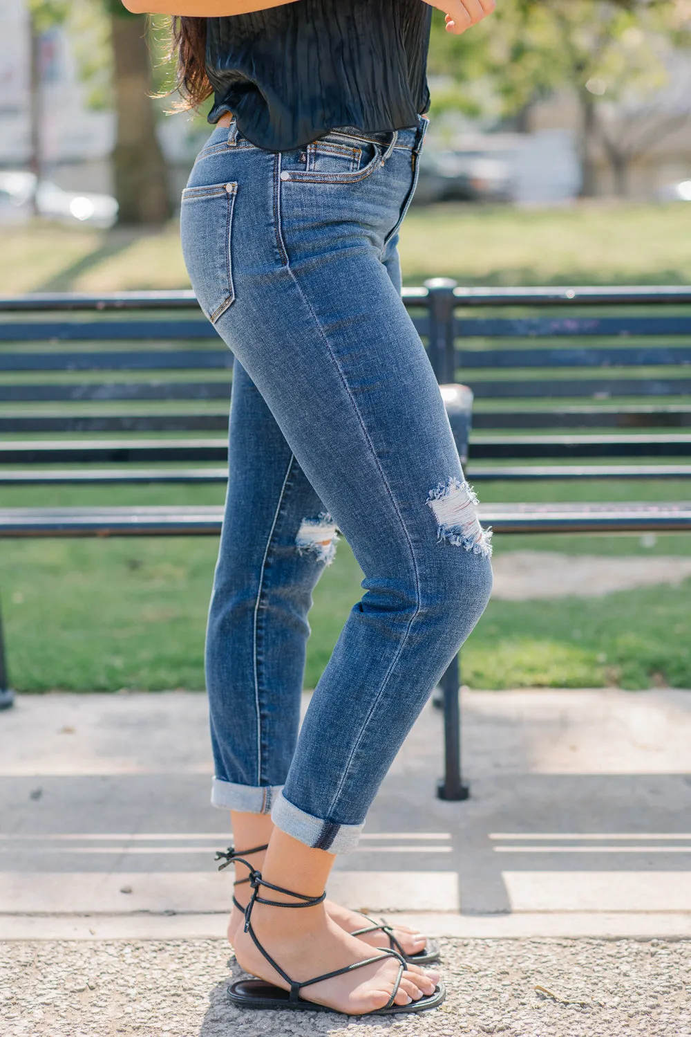 Erin Mid Rise Distressed Slim Jeans