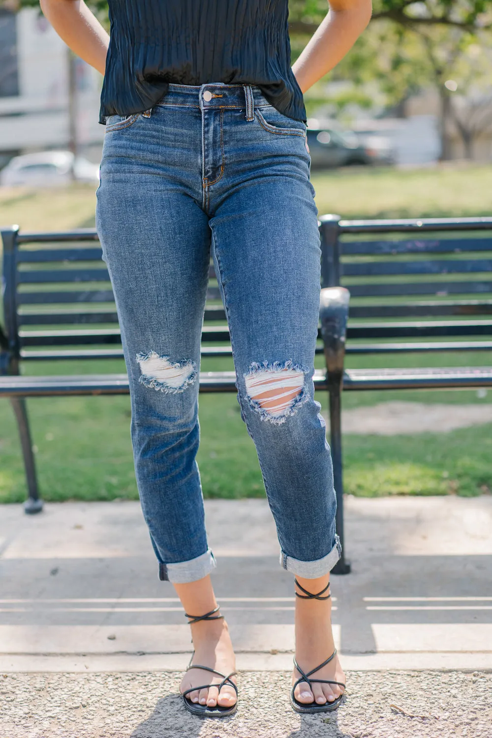 Erin Mid Rise Distressed Slim Jeans