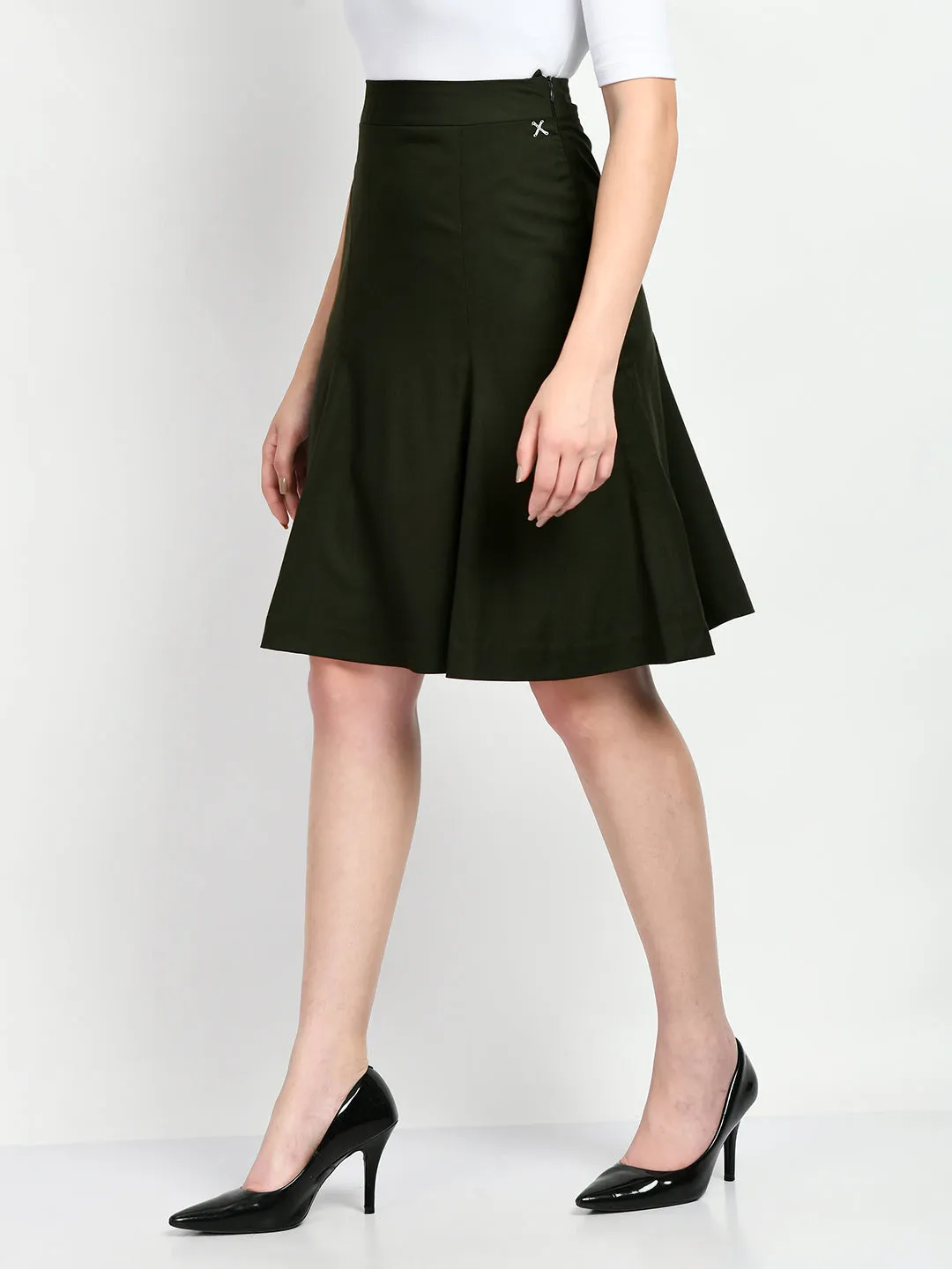 Exude Loyalty Solid A-line Skirt (Olive)