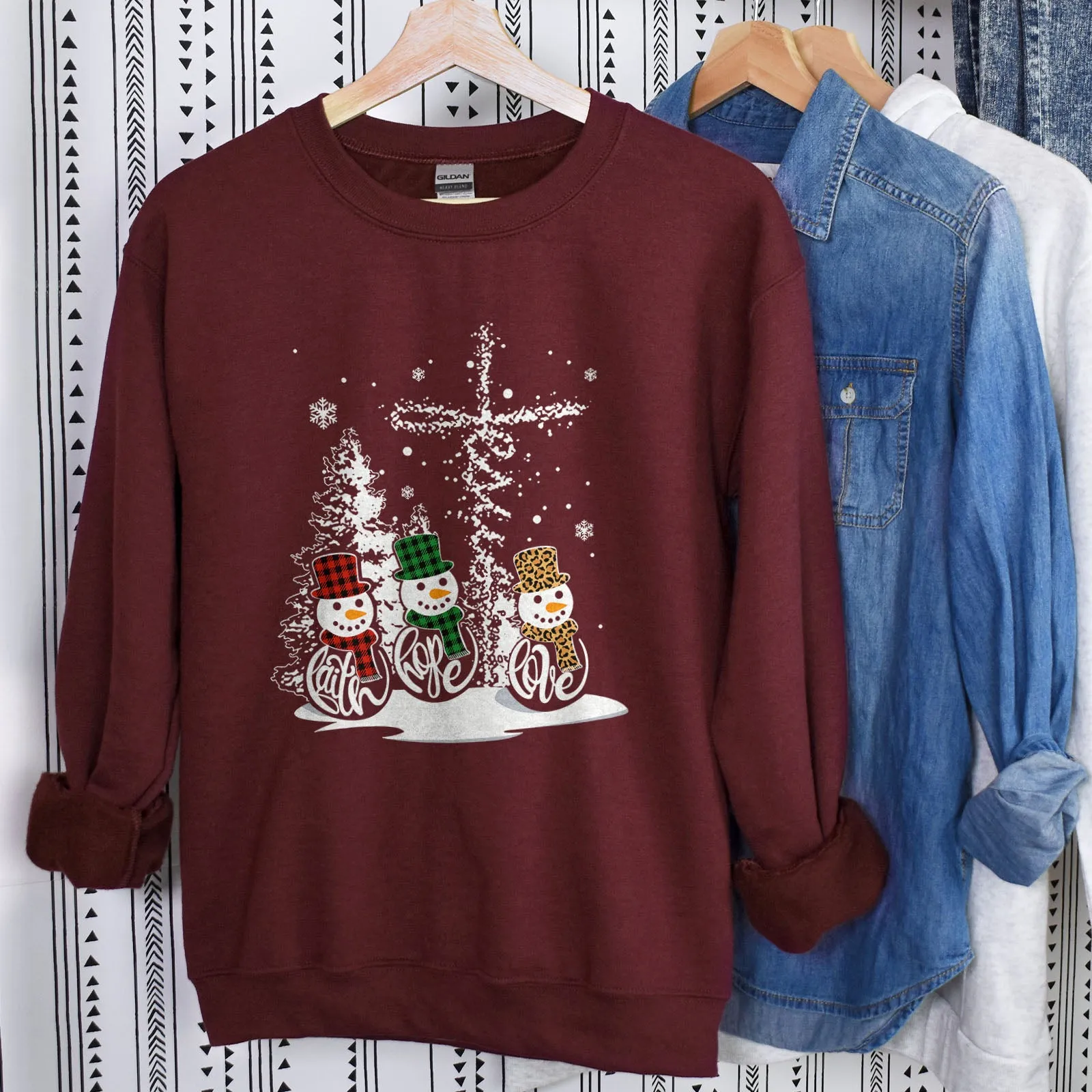 Faith Hope Love Jesus Snowman Christmas Sweatshirt