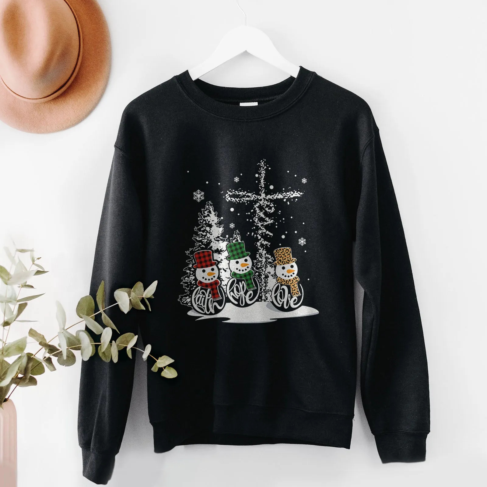 Faith Hope Love Jesus Snowman Christmas Sweatshirt