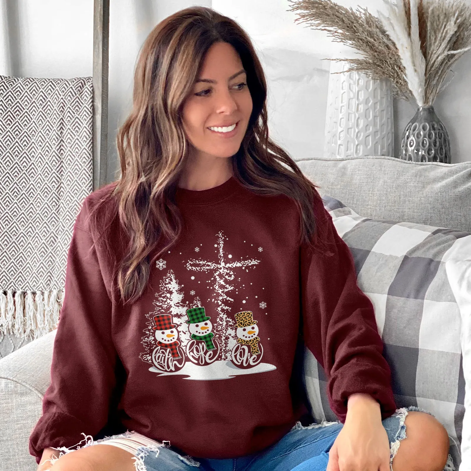 Faith Hope Love Jesus Snowman Christmas Sweatshirt