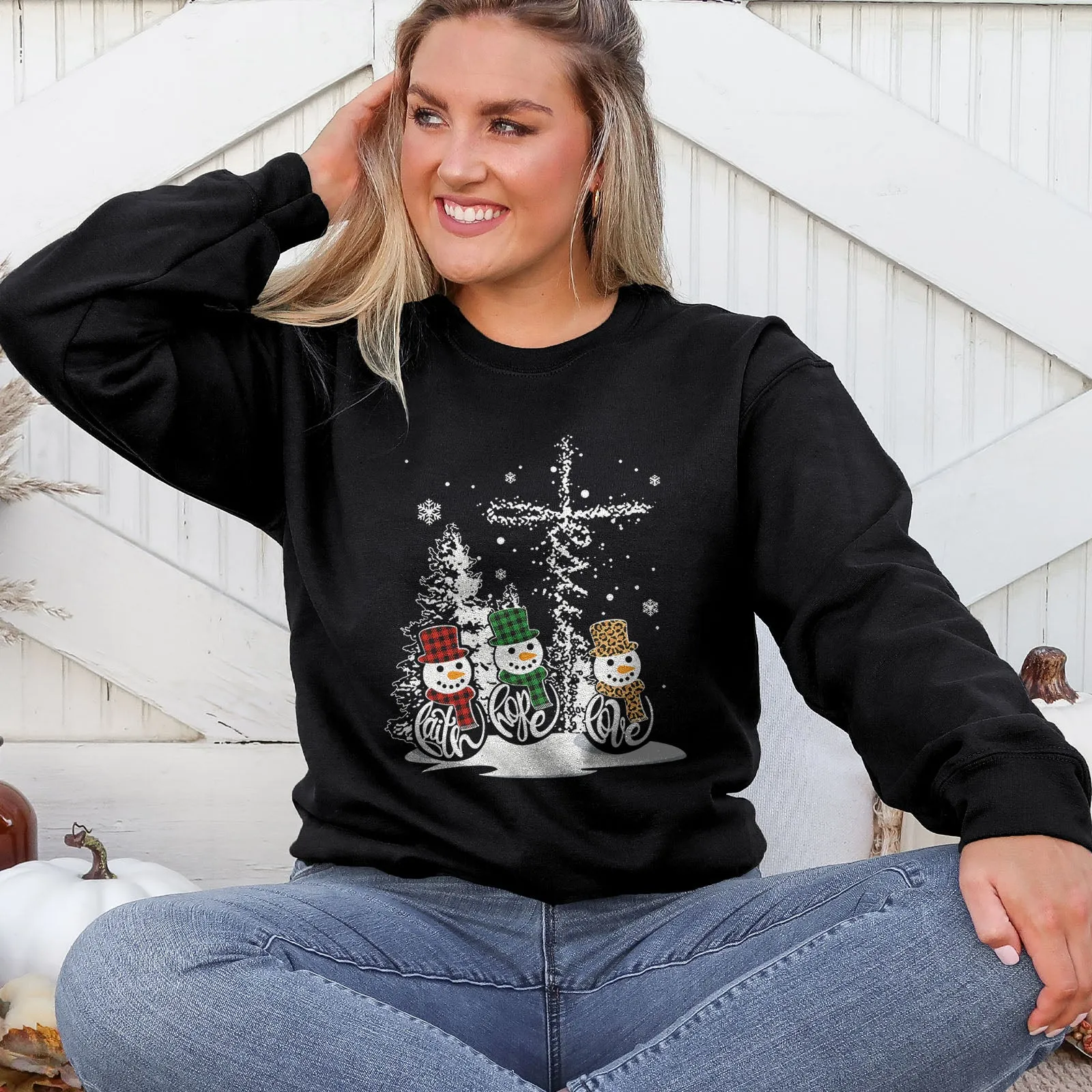 Faith Hope Love Jesus Snowman Christmas Sweatshirt