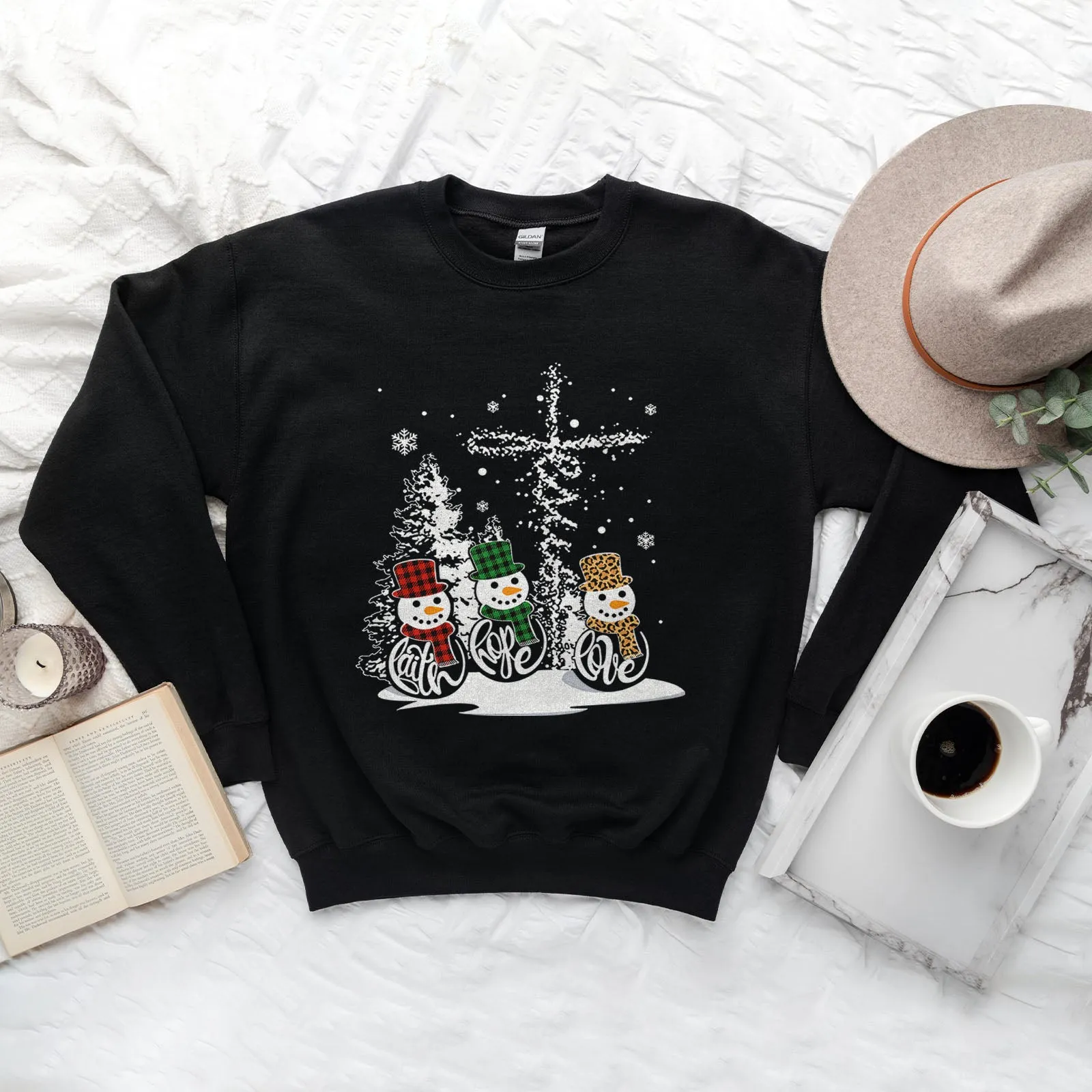 Faith Hope Love Jesus Snowman Christmas Sweatshirt