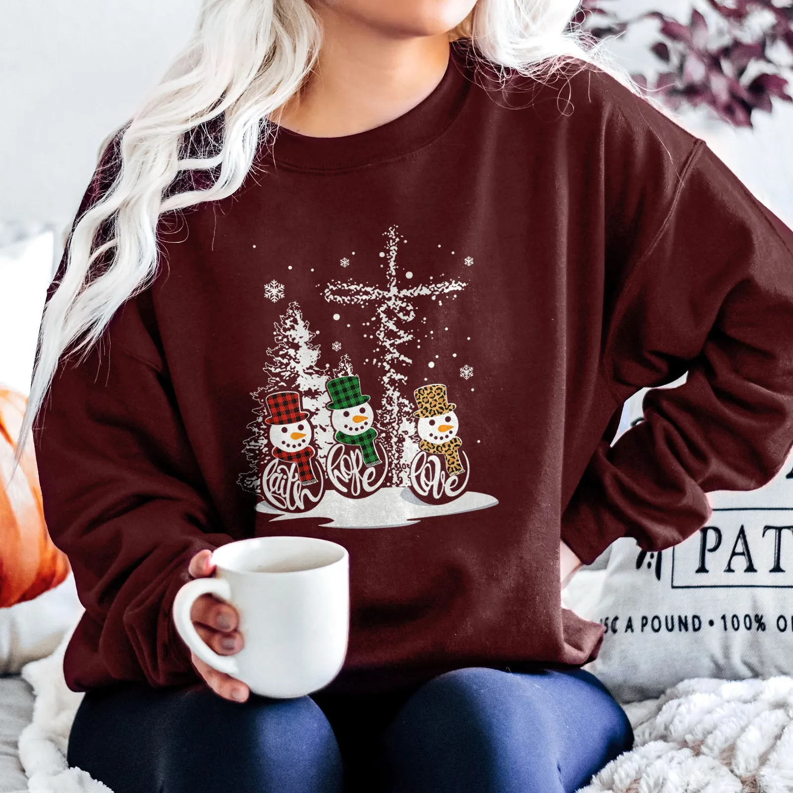 Faith Hope Love Jesus Snowman Christmas Sweatshirt