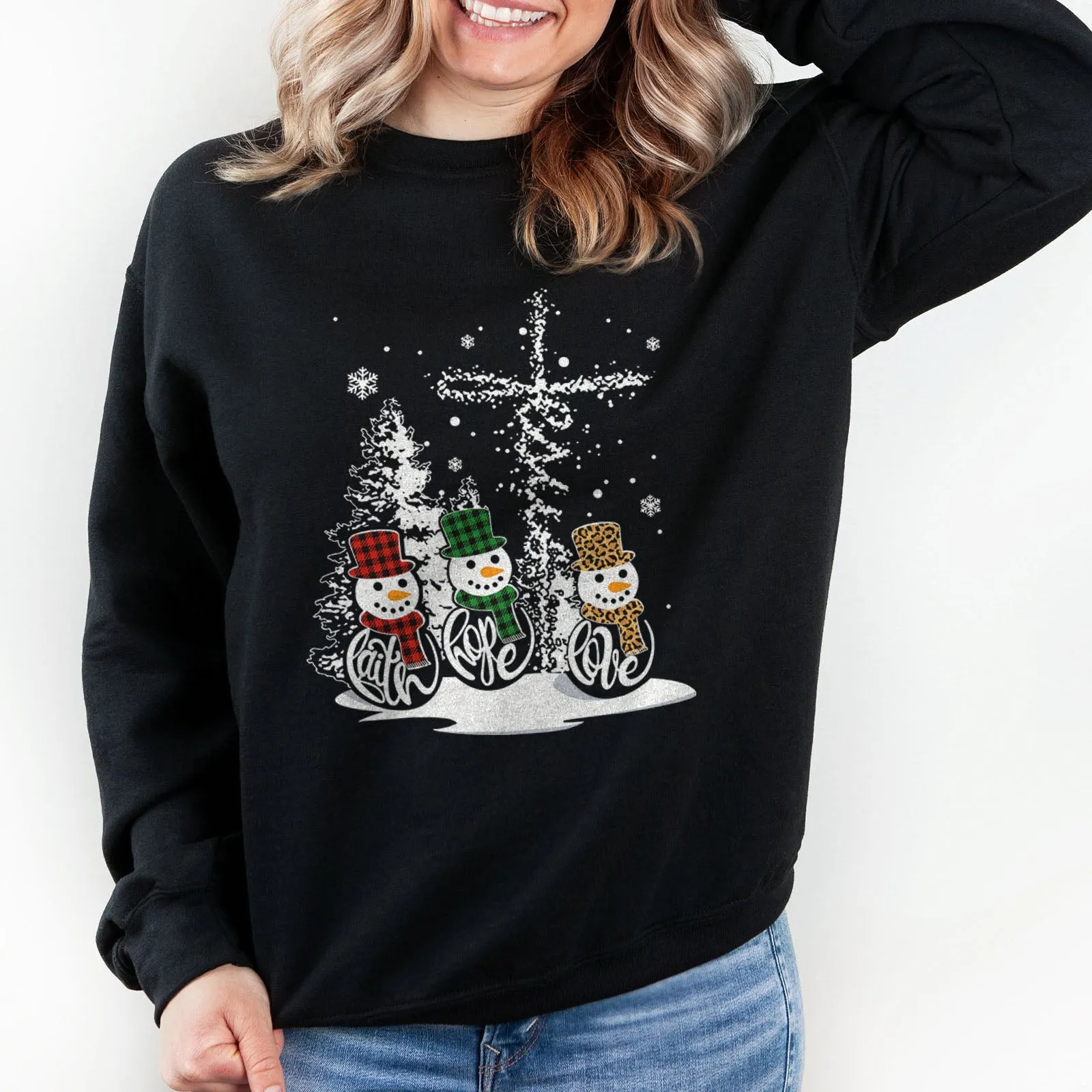 Faith Hope Love Jesus Snowman Christmas Sweatshirt