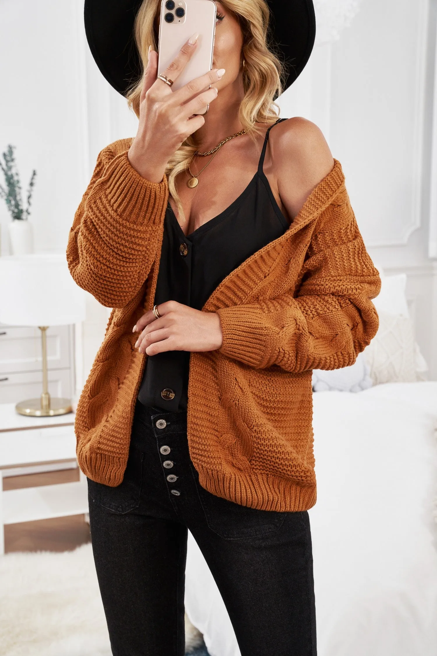 Fashion Khkai Chunky Wide Long Sleeve Knit Cardigan