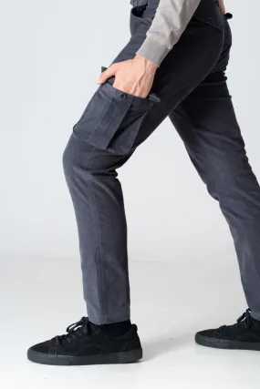 Grey Corduroy Stretch Cargo Pants