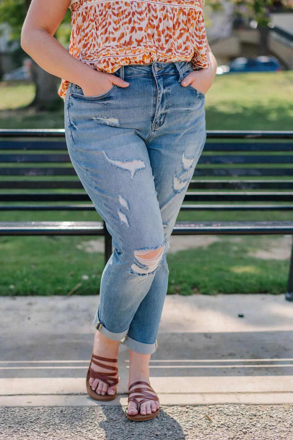 Haylee High Rise Cuffed Boyfriend Ripped Jeans - PLUS