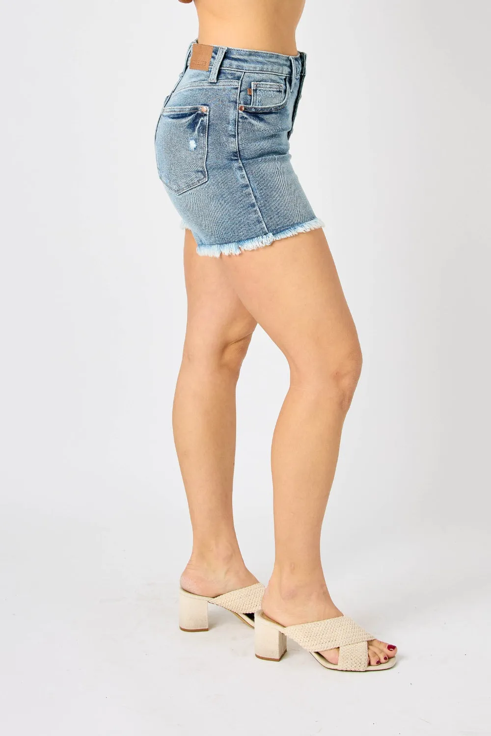 Judy Blue Button Fly Raw Hem Denim Shorts