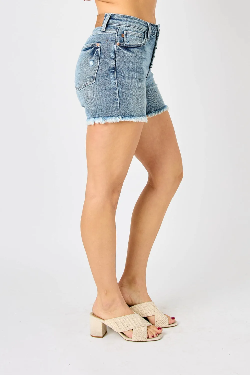 Judy Blue Button Fly Raw Hem Denim Shorts